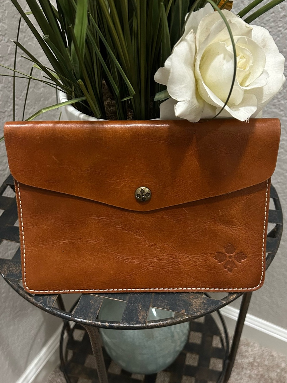 Patricia Nash Cognac Leather Envelope Clutch